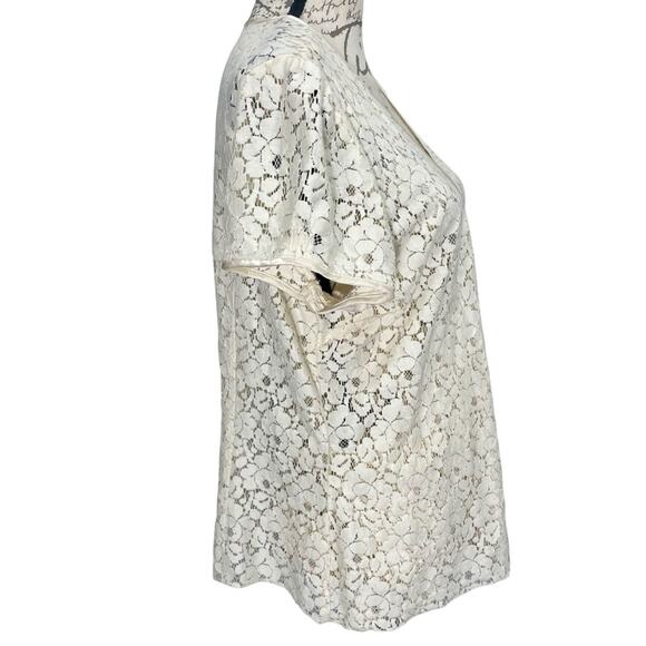 Vintage 00s Y2K Old Navy Women’s Cream Lace Wrap Blouse Cap Sleeve - Medium - Picture 12 of 16